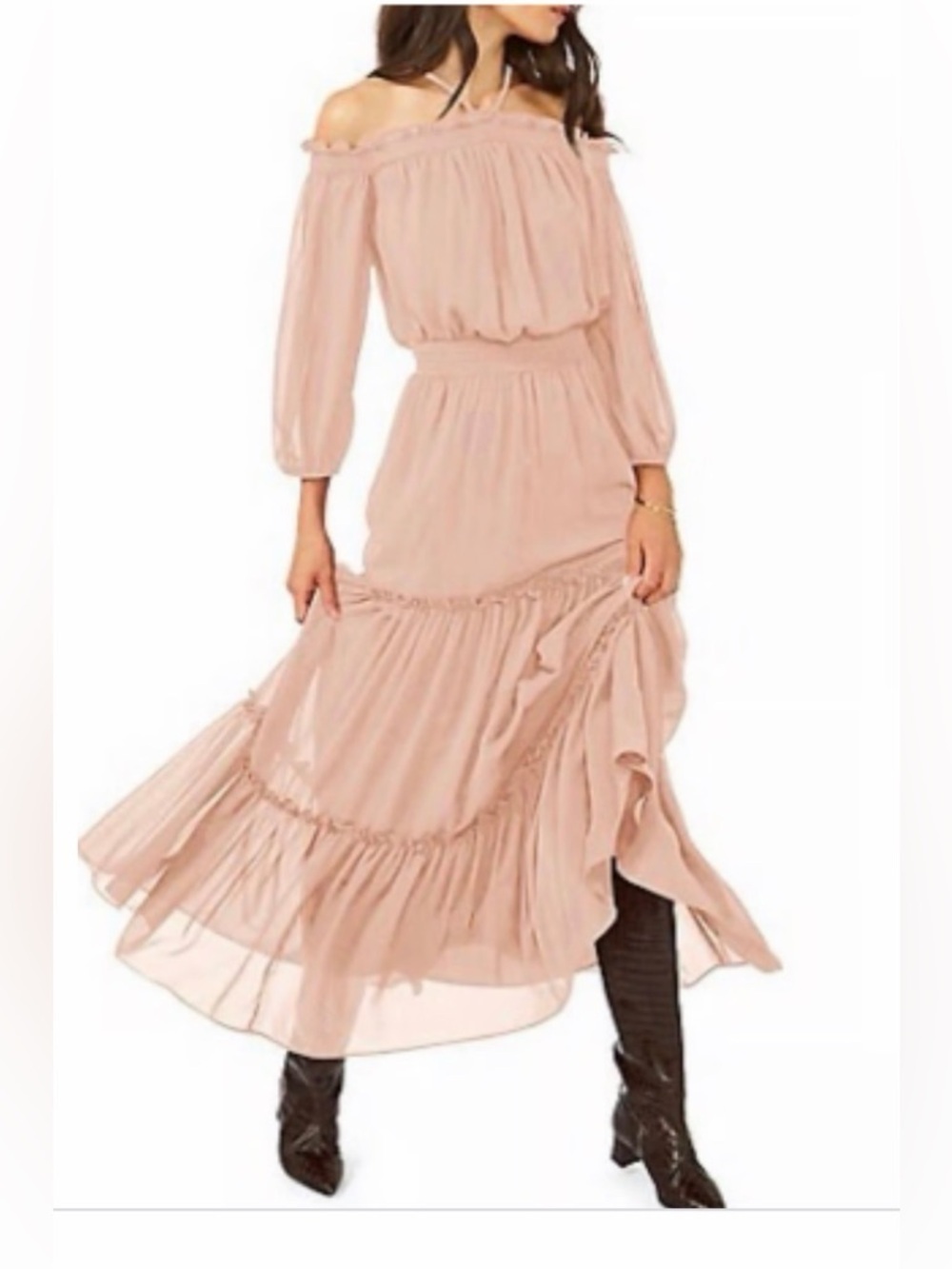 NWT 1. State Blush Pink Off-Shoulder Tiered Maxi Dress